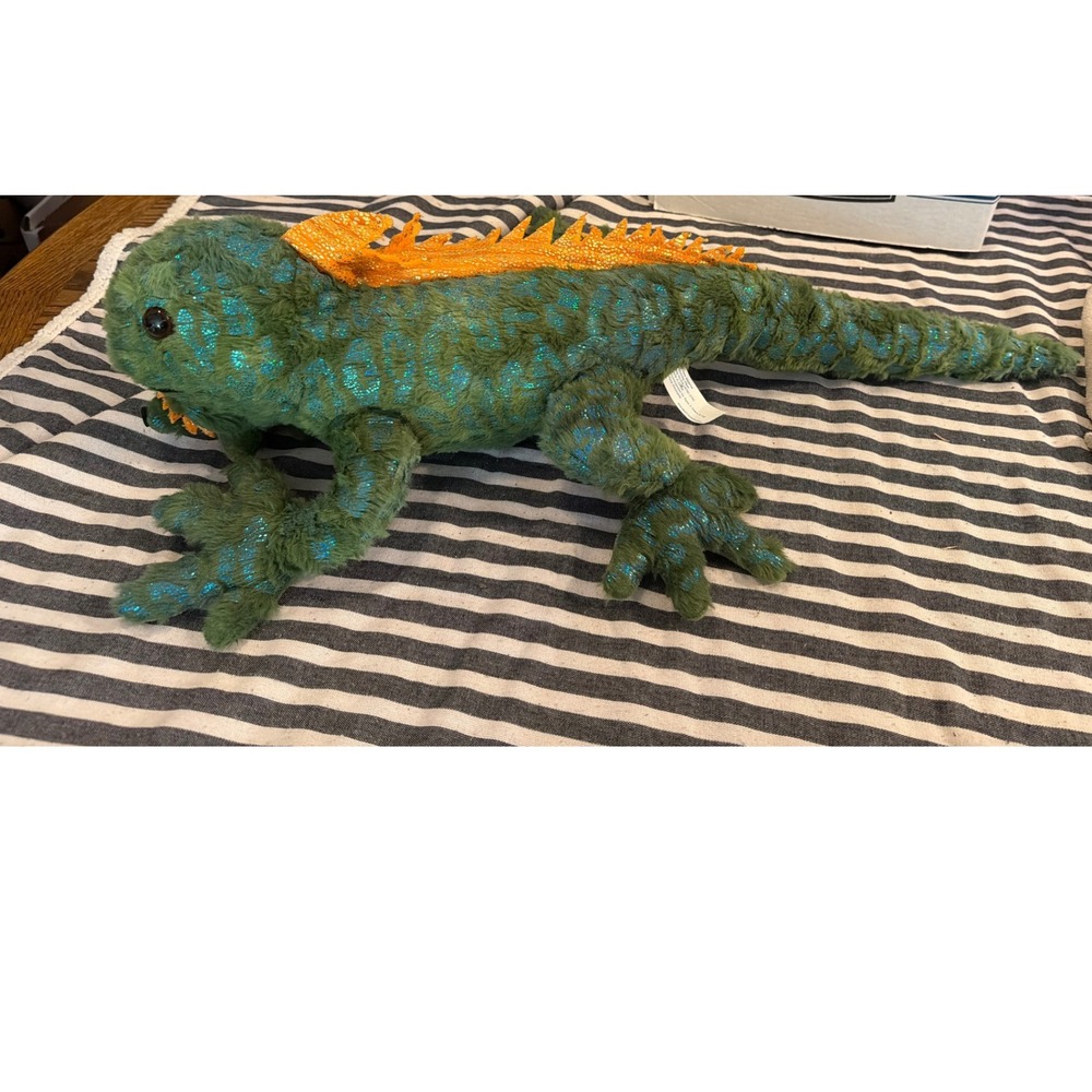 Walmart Large Sparkly Green Iguana Plush Stuffed Animal Lizard Orange Crest 28"